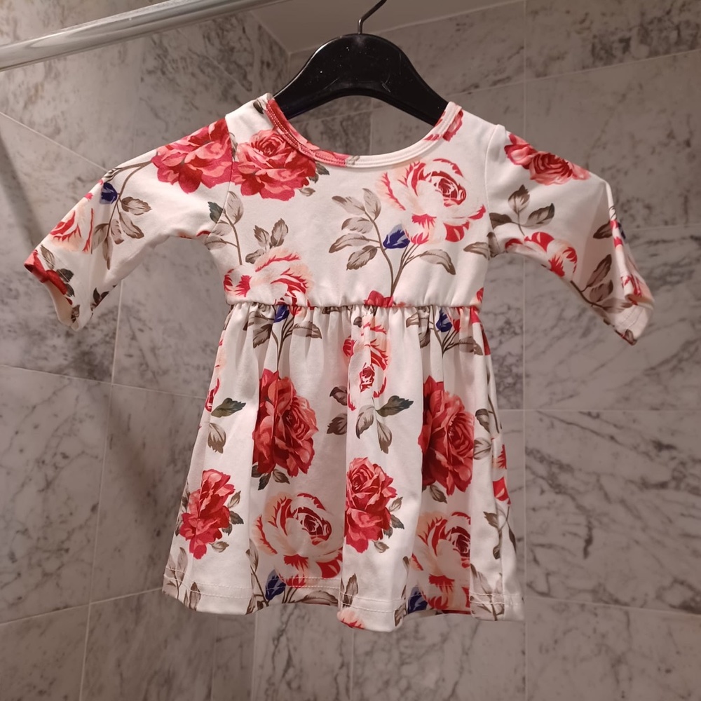 Floral Dress Baby Girl 12-18 Months Red Rose Long Sleeve Winter Preowned